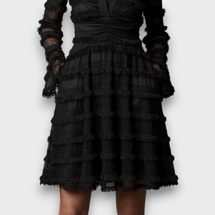 Paulina – Sheer Midi Dress with Fringes