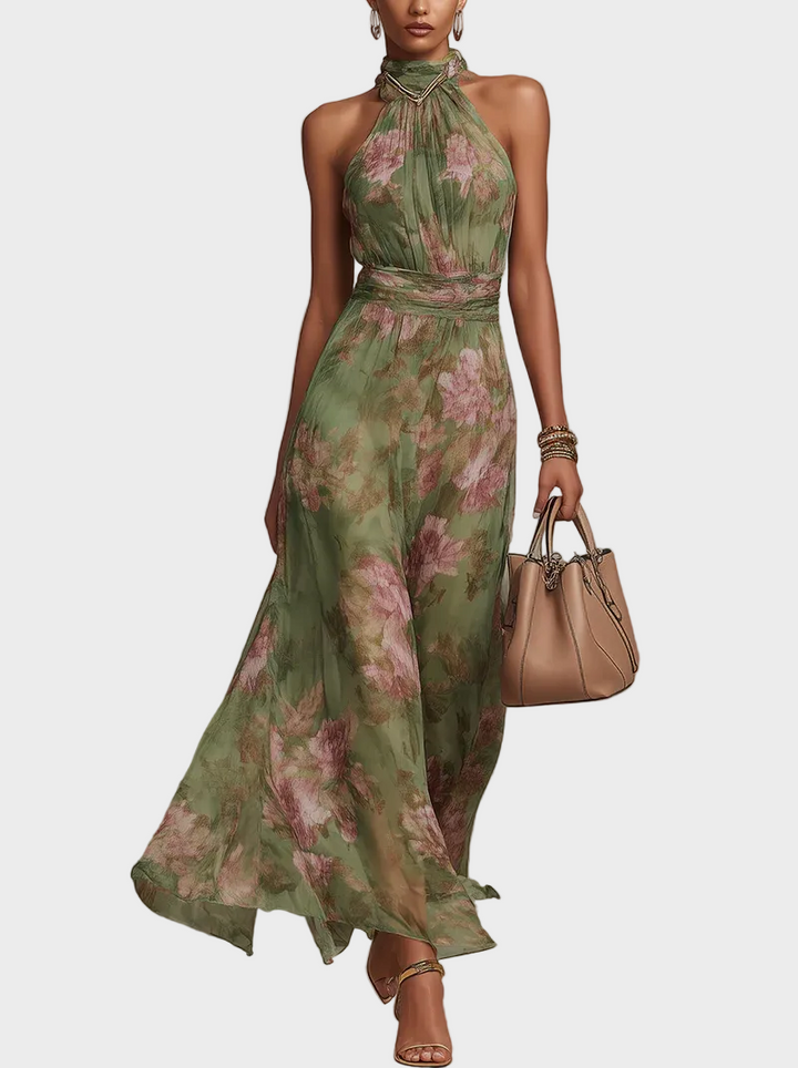 Livia - Elegant Maxi Halter Dress in Floral Print