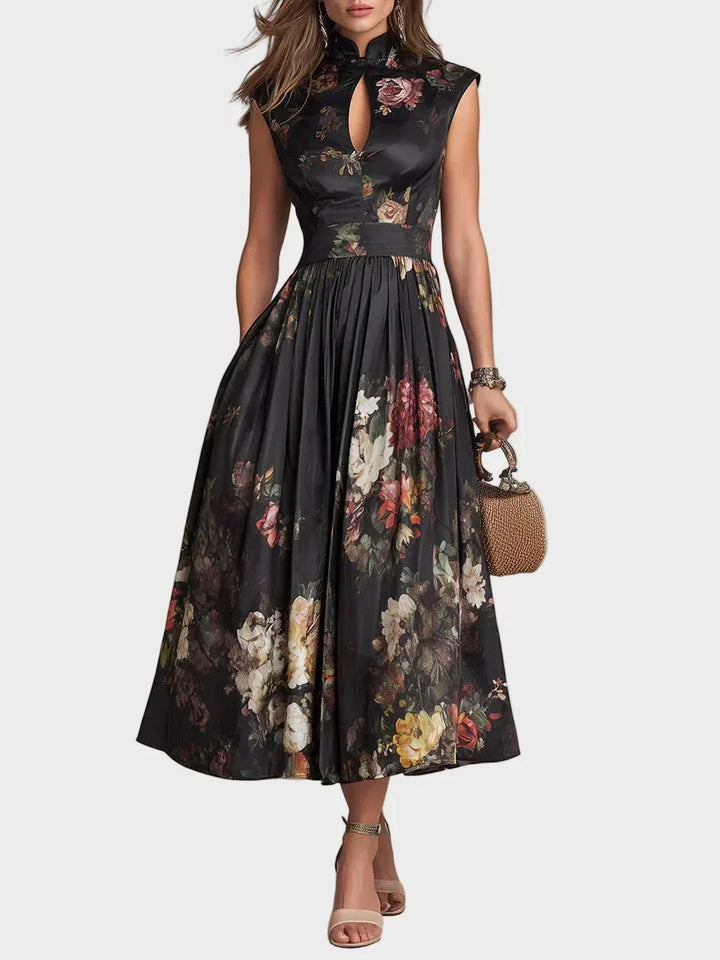 Elsa - Midi Dress with Pleats in Floral Pattern