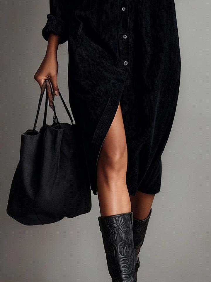 SVEA | Elegantes Midikleid aus weichem Cord mit Brusttaschen