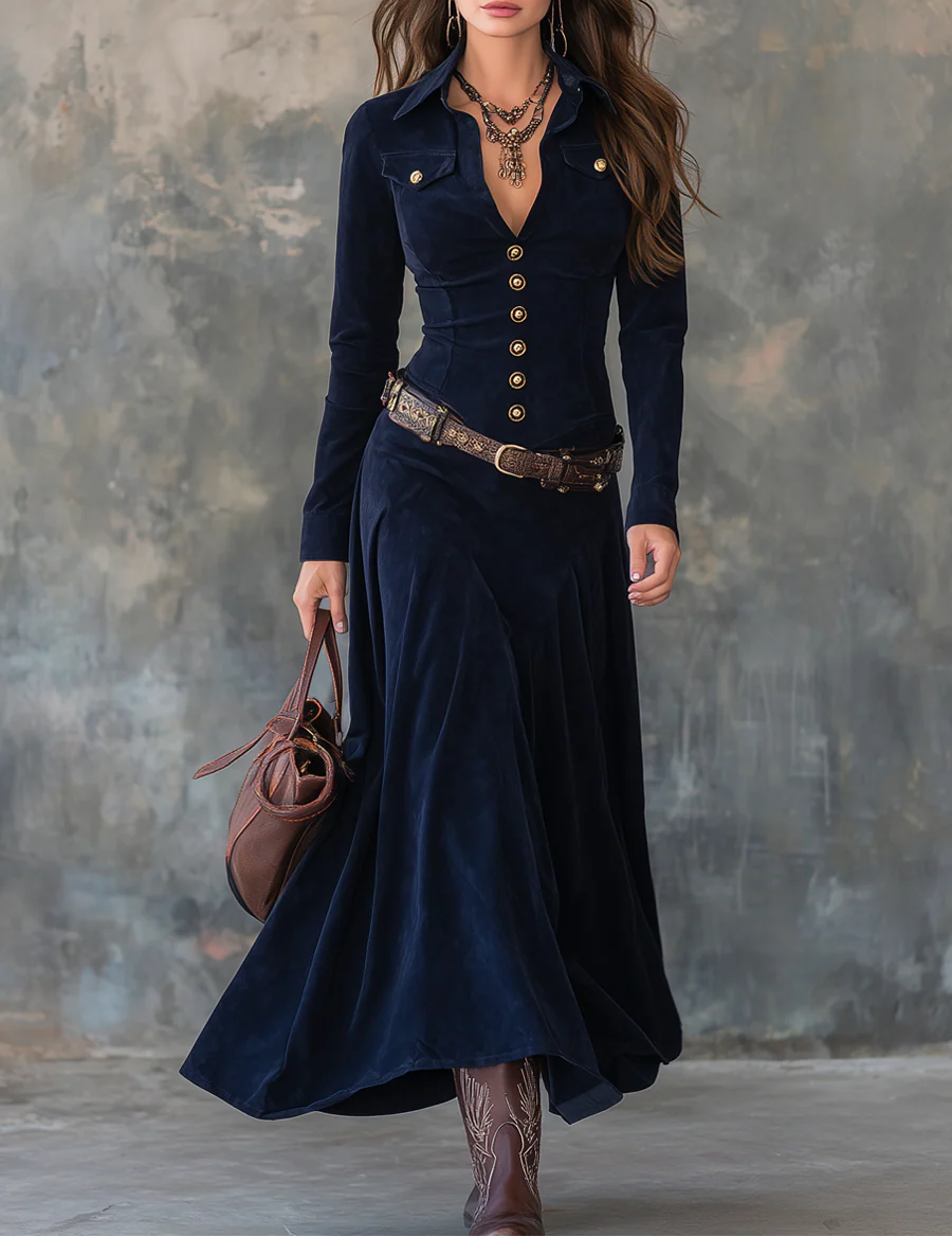 SVEA | Elegantes Maxikleid mit luxuriöser Wildlederoptik, inklusive Gürtel