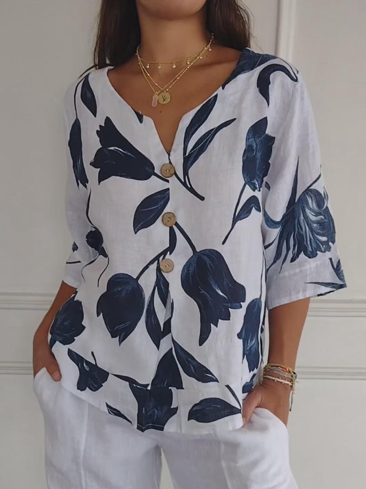SVEA | Blumen V-Ausschnitt Bluse