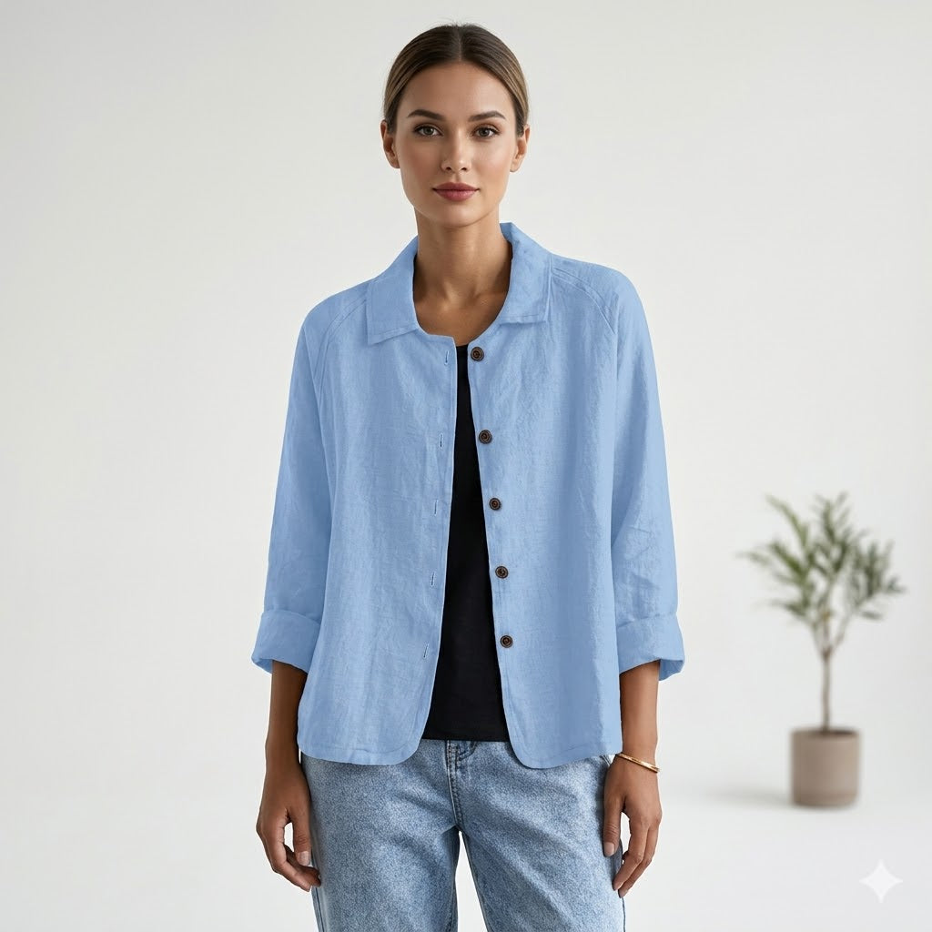 Jane | Amélie Rousseau Sky-Breeze Linen Jacket with Buttons and Casual Elegance