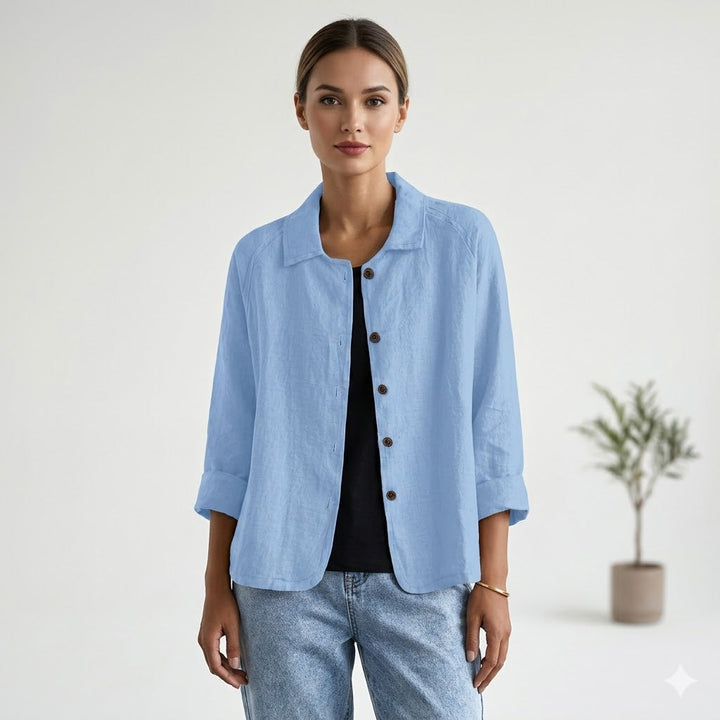 Jane | Amélie Rousseau Sky-Breeze Linen Jacket with Buttons and Casual Elegance