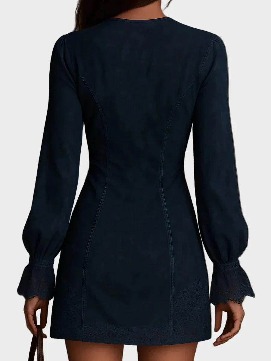 Jasmine – Blue Suede Mini Dress with Lace