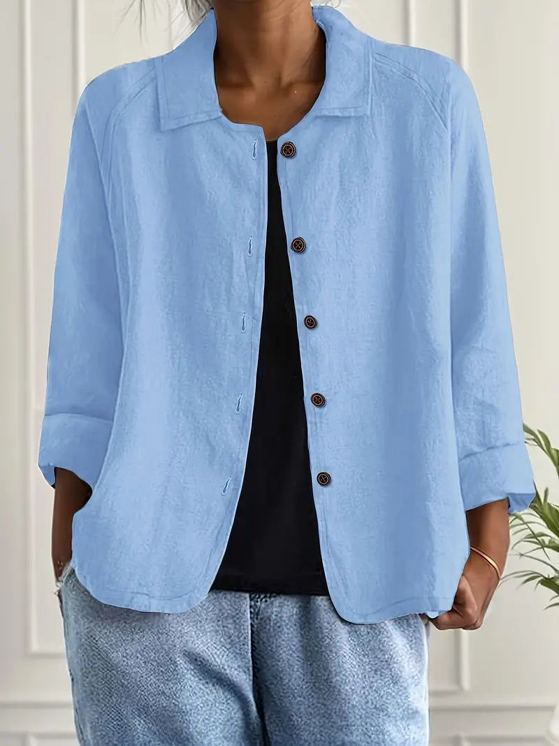 Jane | Amélie Rousseau Sky-Breeze Linen Jacket with Buttons and Casual Elegance