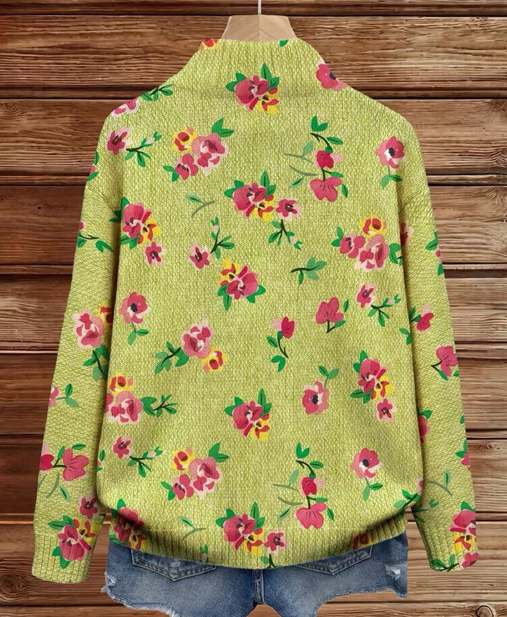 Dagmar™ | Cardigan with Blossoms on Lime
