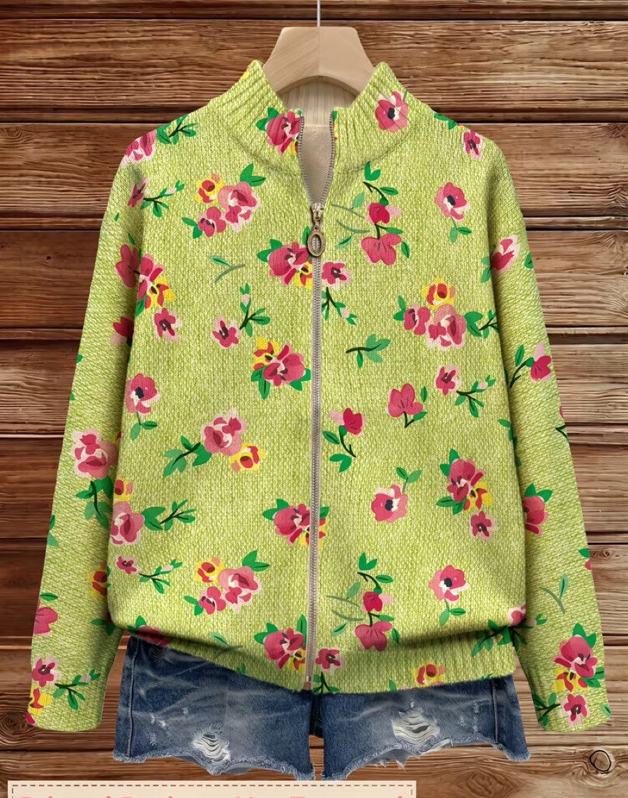 Dagmar™ | Cardigan with Blossoms on Lime