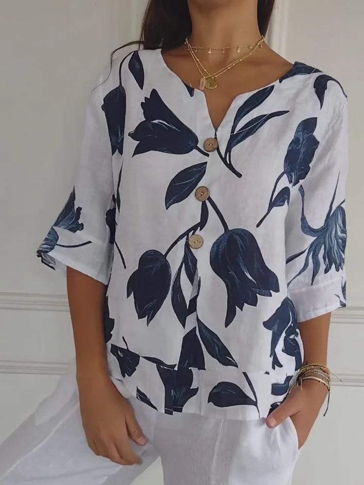 SVEA | Blumen V-Ausschnitt Bluse
