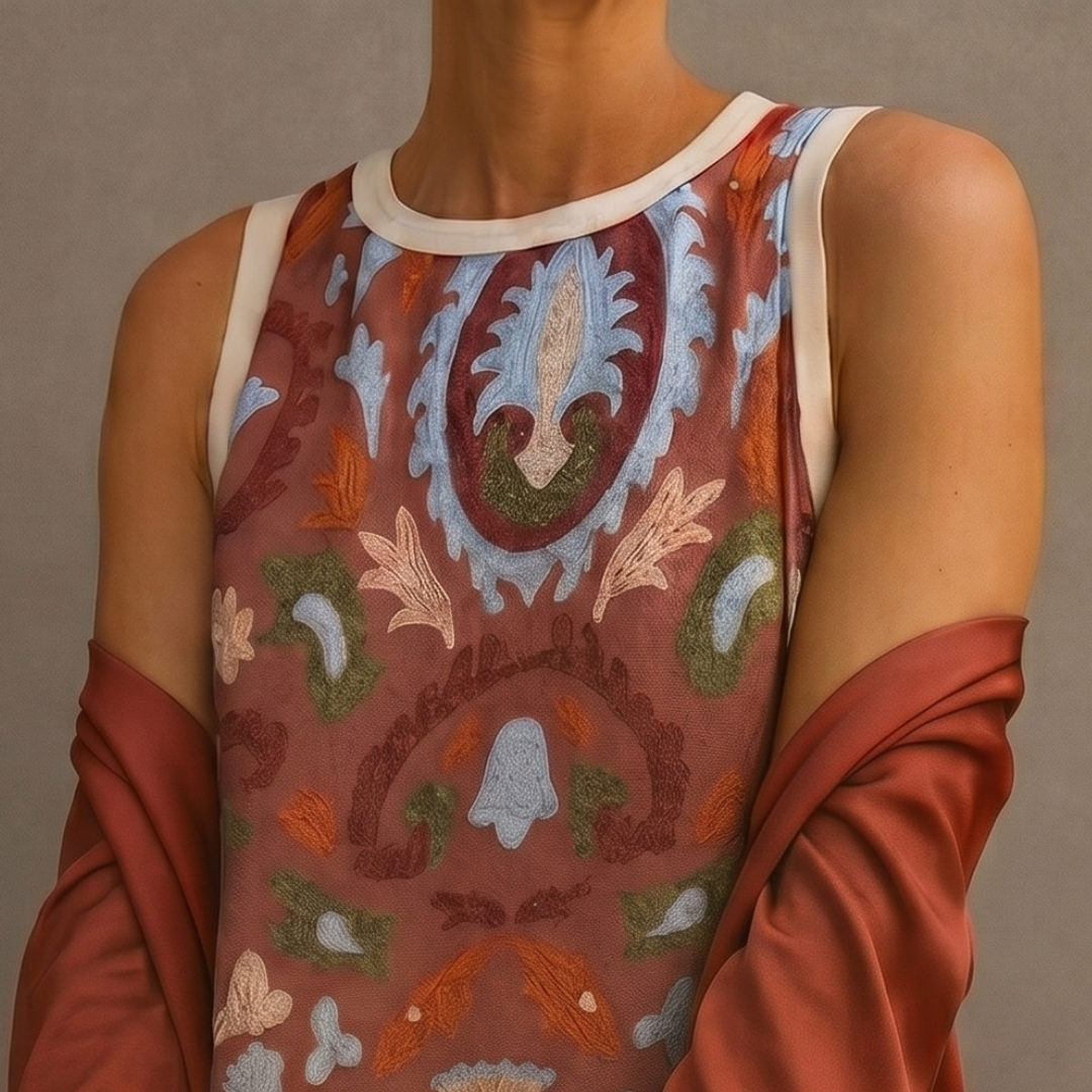 Daniela - Long floral dress with a fitted waistcoat