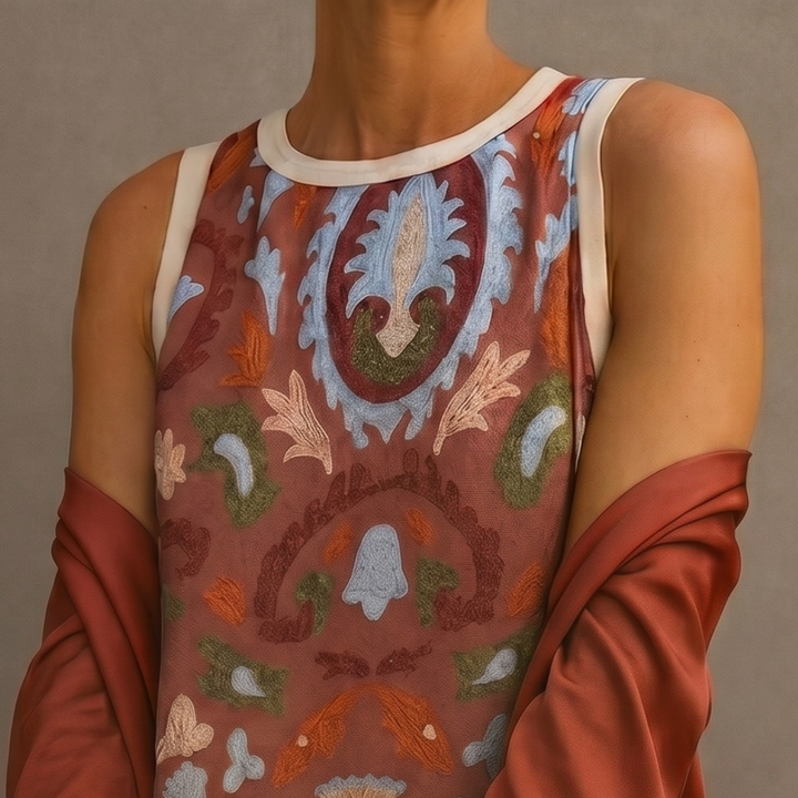 Daniela - Long floral dress with a fitted waistcoat