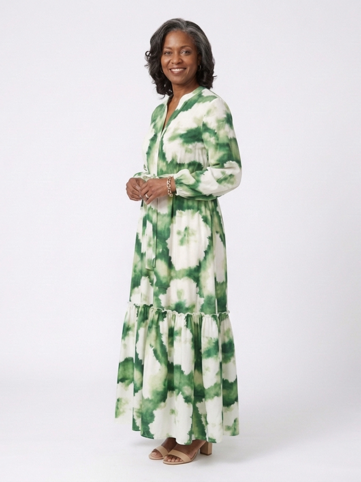 Sabine - Long Sleeve Tie Waist Tiered Maxi Dress