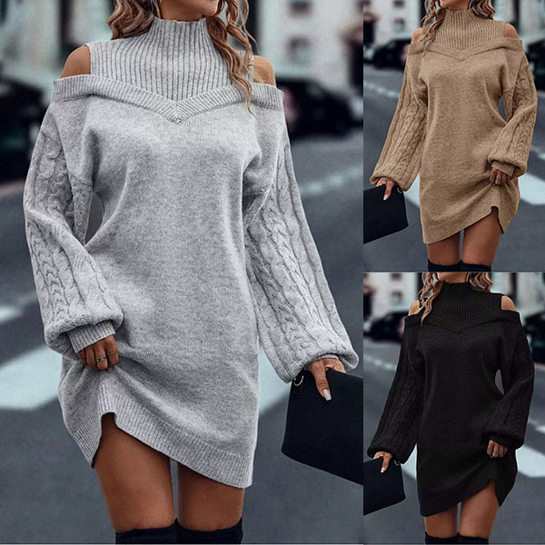 SVEA | Kleid mit hohem Kragen und Zopfmuster