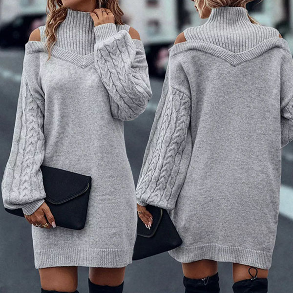 SVEA | Kleid mit hohem Kragen und Zopfmuster