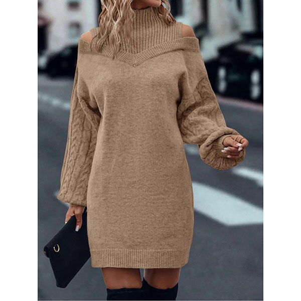 SVEA | Kleid mit hohem Kragen und Zopfmuster
