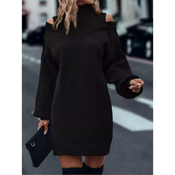 SVEA | Kleid mit hohem Kragen und Zopfmuster