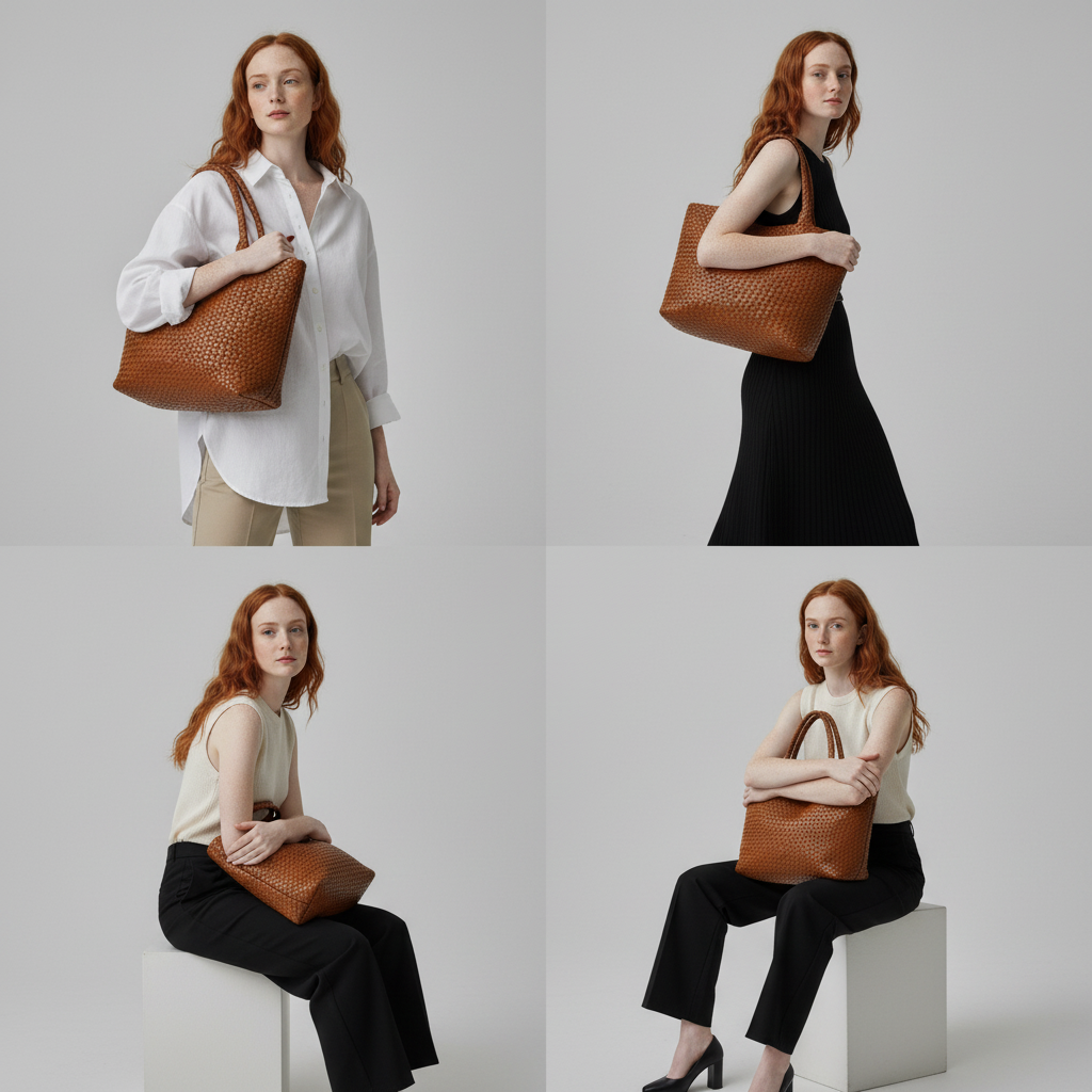 Jane | Woven Shoulder Tote in Microfiber Leather