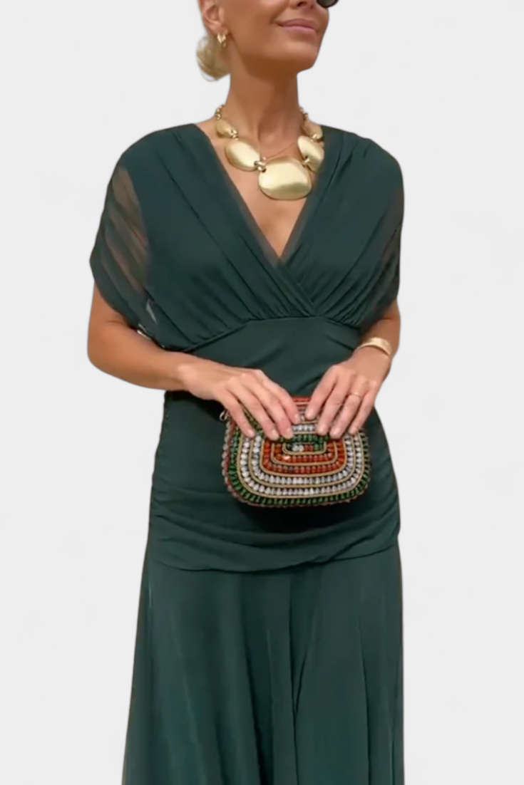 Magda - Long Floral Dress with V-Neck