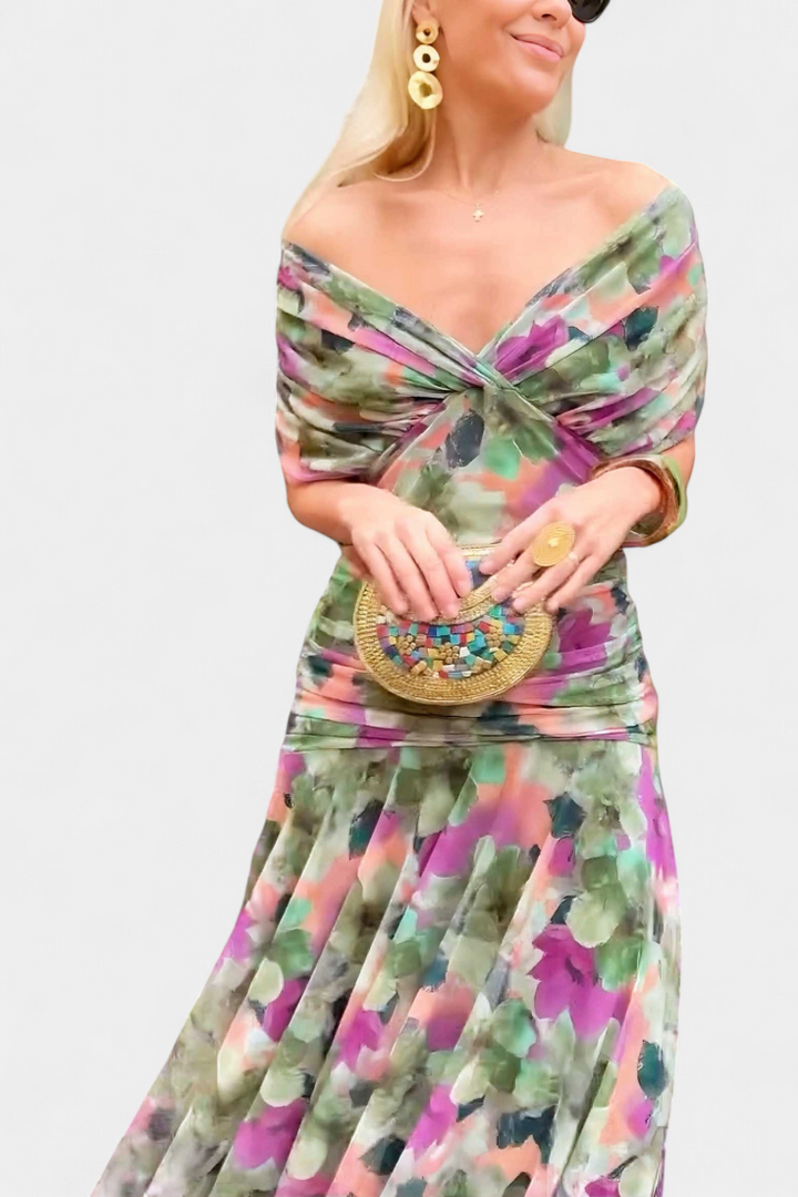 Magda - Long Floral Dress with V-Neck