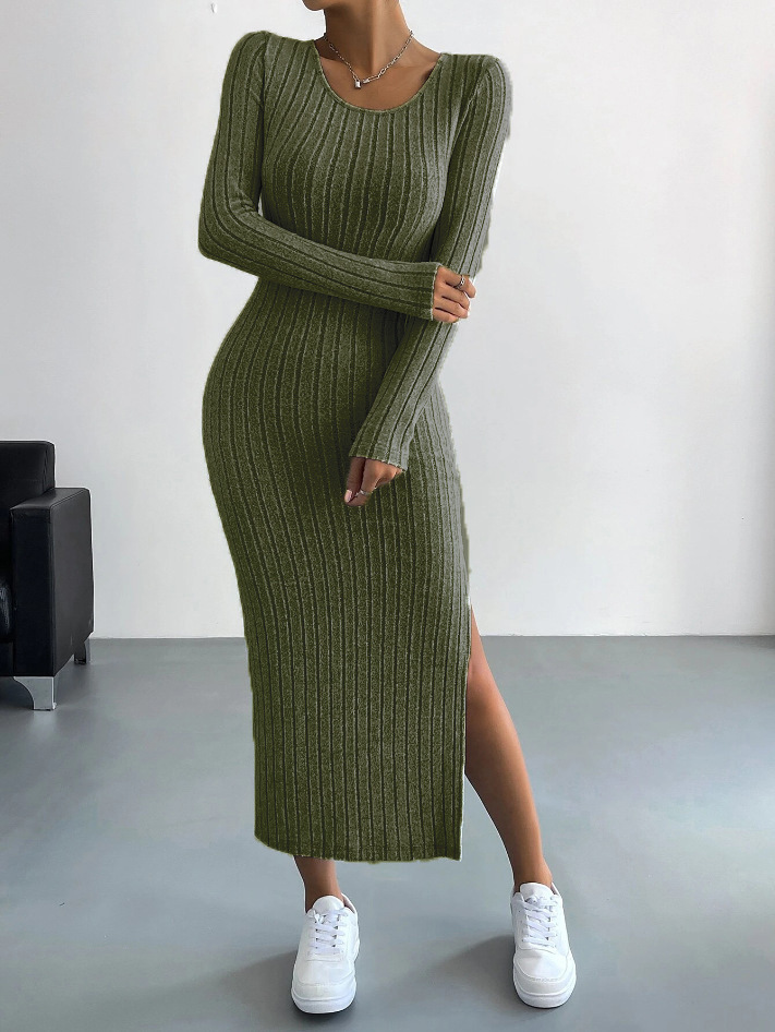 SVEA | Geripptes Langärmeliges Bodycon-Kleid aus Strick