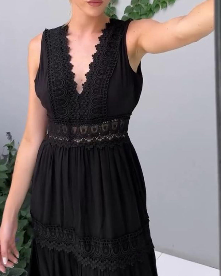 SVEA | Ärmelloses Boho-Midikleid mit Spitzendetails
