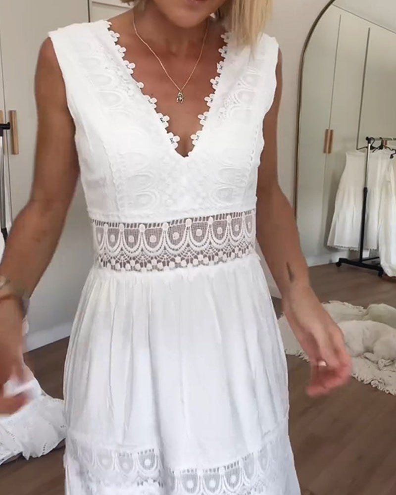 SVEA | Ärmelloses Boho-Midikleid mit Spitzendetails