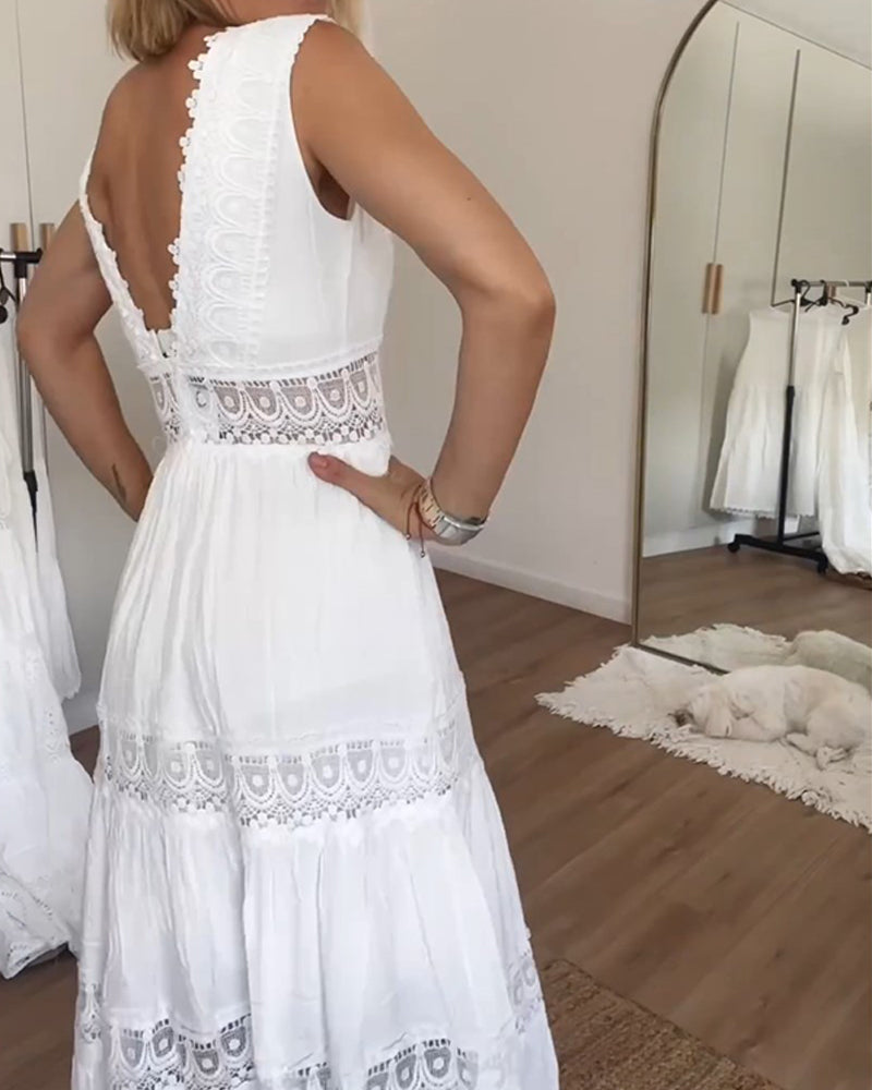 SVEA | Ärmelloses Boho-Midikleid mit Spitzendetails
