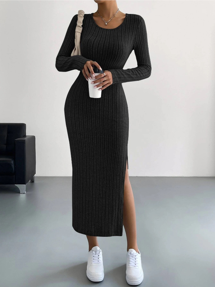 SVEA | Geripptes Langärmeliges Bodycon-Kleid aus Strick