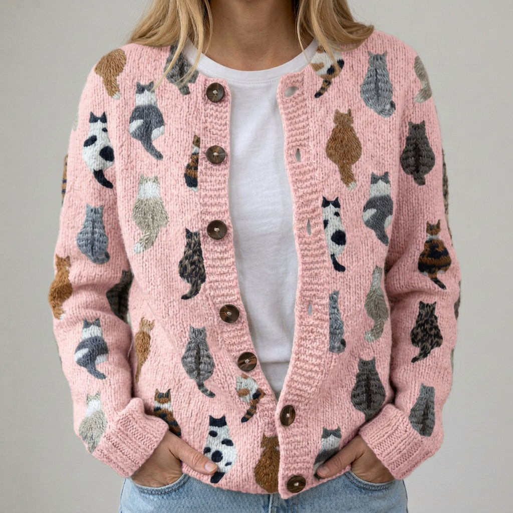 Flora - Cozy cardigan in cat patterns