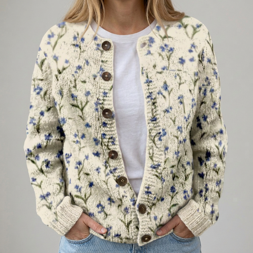 Romy - Cardigan with Flowers for Autumn