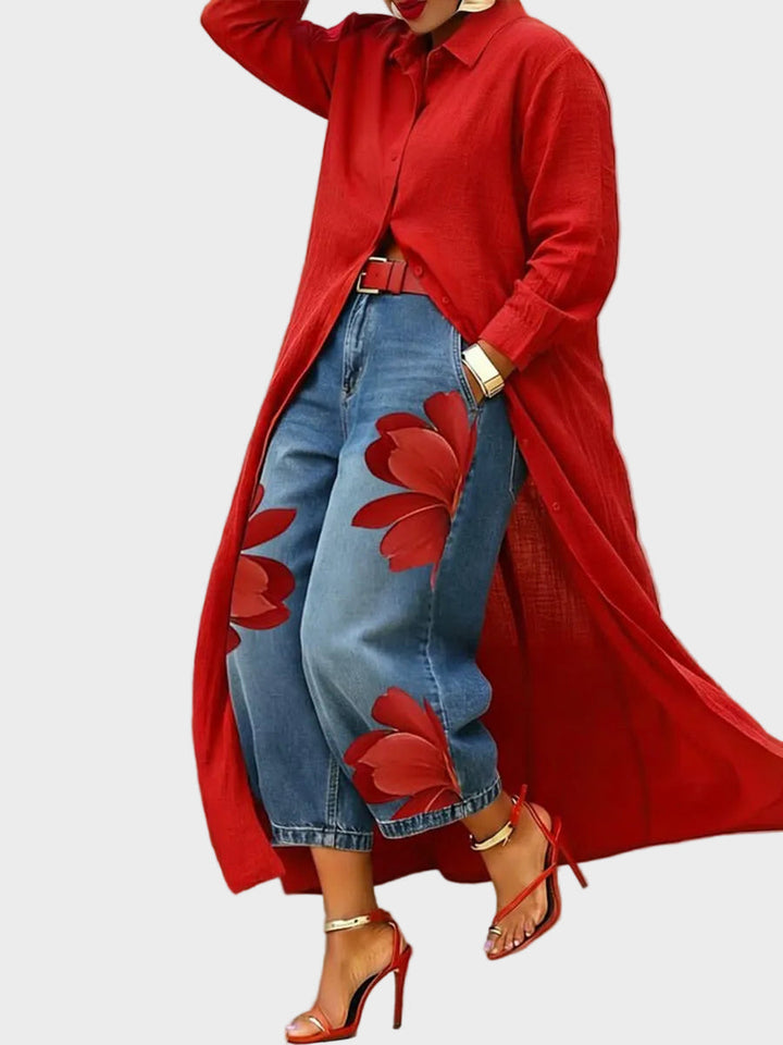Daniella - Linen Dress & Floral Denim Set