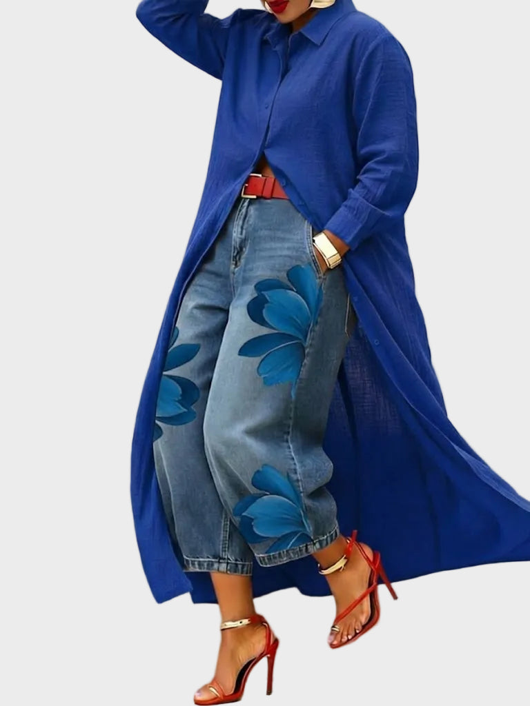 Daniella - Linen Dress & Floral Denim Set