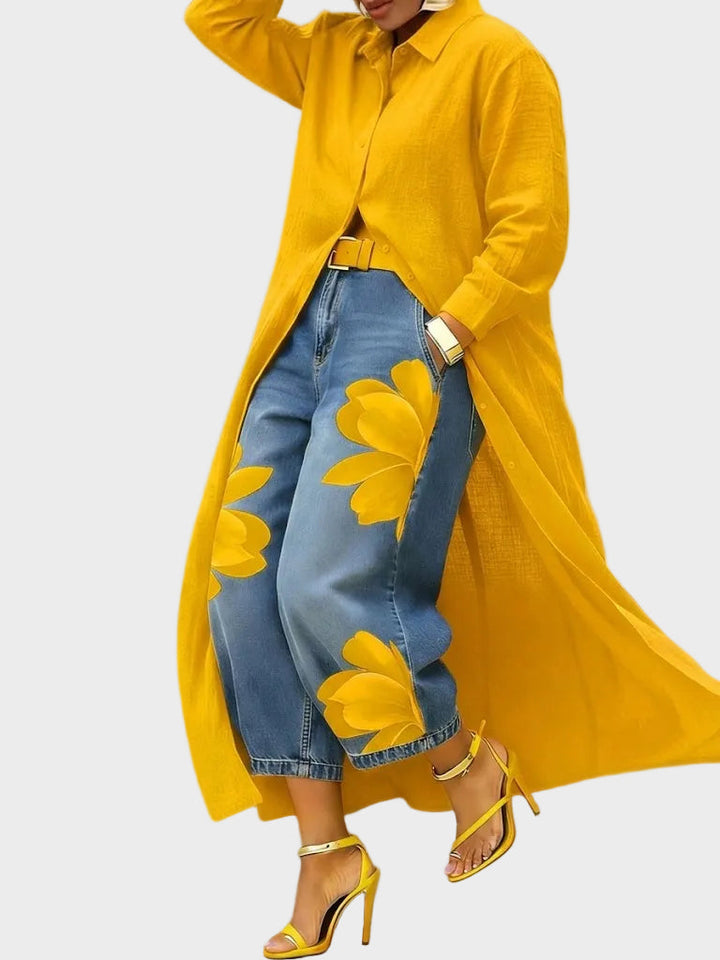 Daniella - Linen Dress & Floral Denim Set