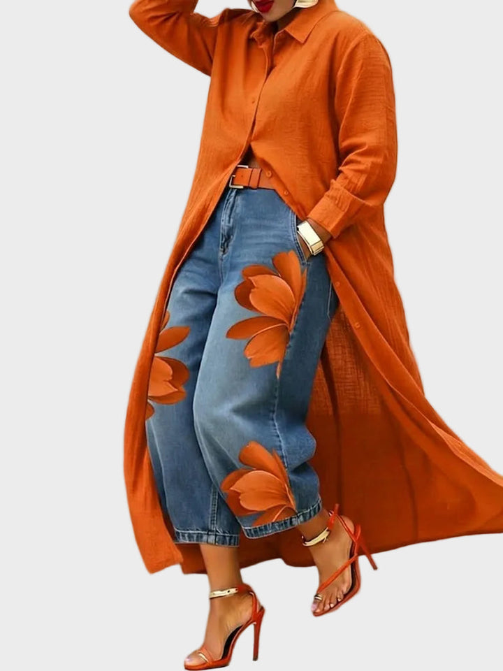 Daniella - Linen Dress & Floral Denim Set