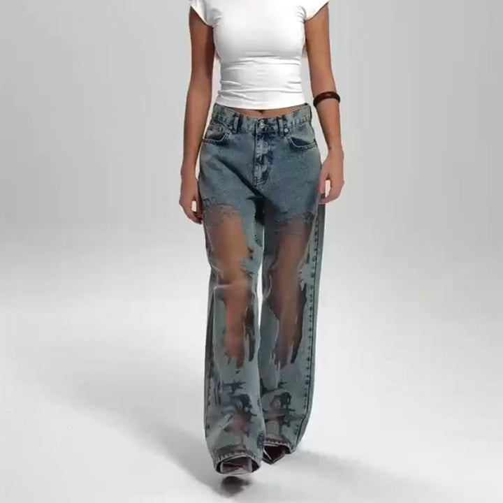 SVEA | JEANS MIT VINTAGE MESH PATCHWORK PRINT