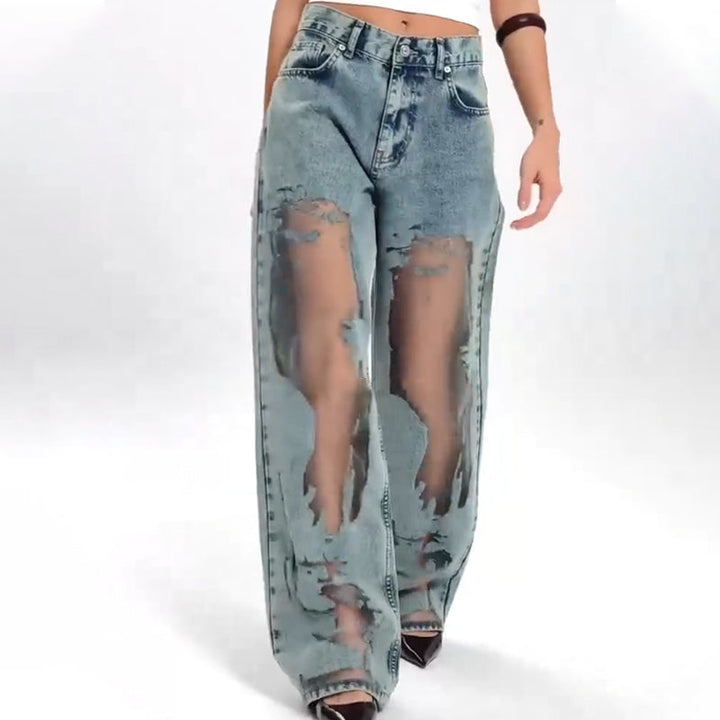 SVEA | JEANS MIT VINTAGE MESH PATCHWORK PRINT