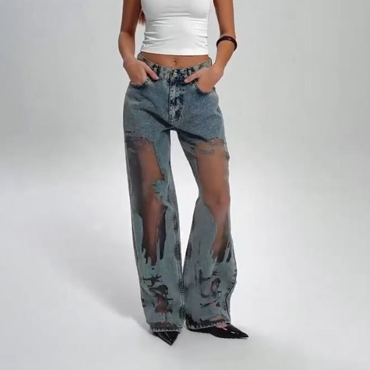 SVEA | JEANS MIT VINTAGE MESH PATCHWORK PRINT