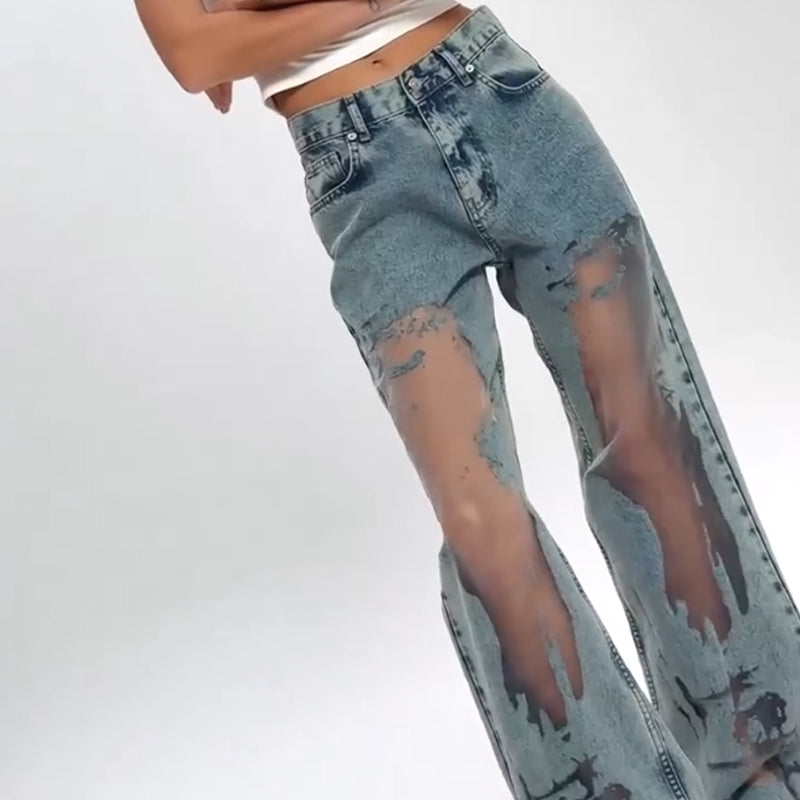 SVEA | JEANS MIT VINTAGE MESH PATCHWORK PRINT