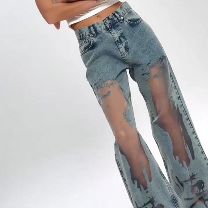 SVEA | JEANS MIT VINTAGE MESH PATCHWORK PRINT