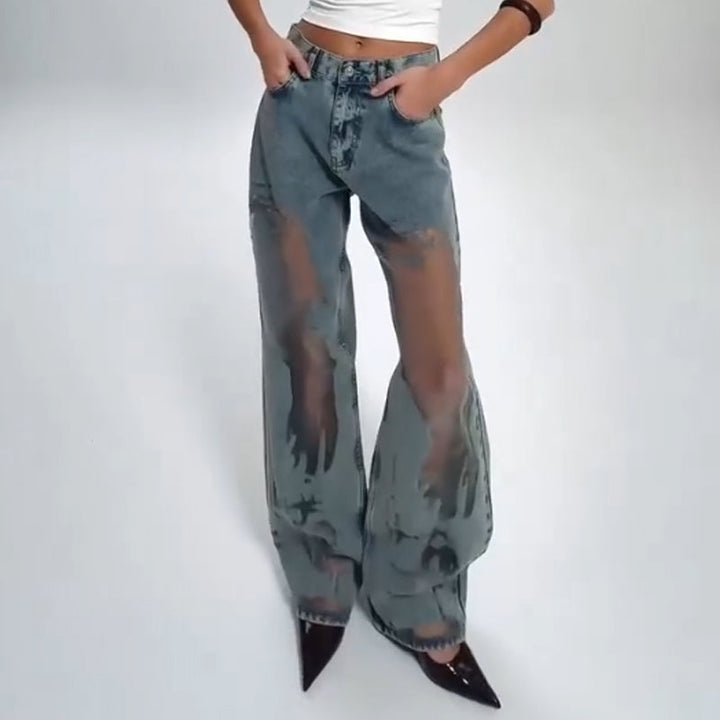 SVEA | JEANS MIT VINTAGE MESH PATCHWORK PRINT