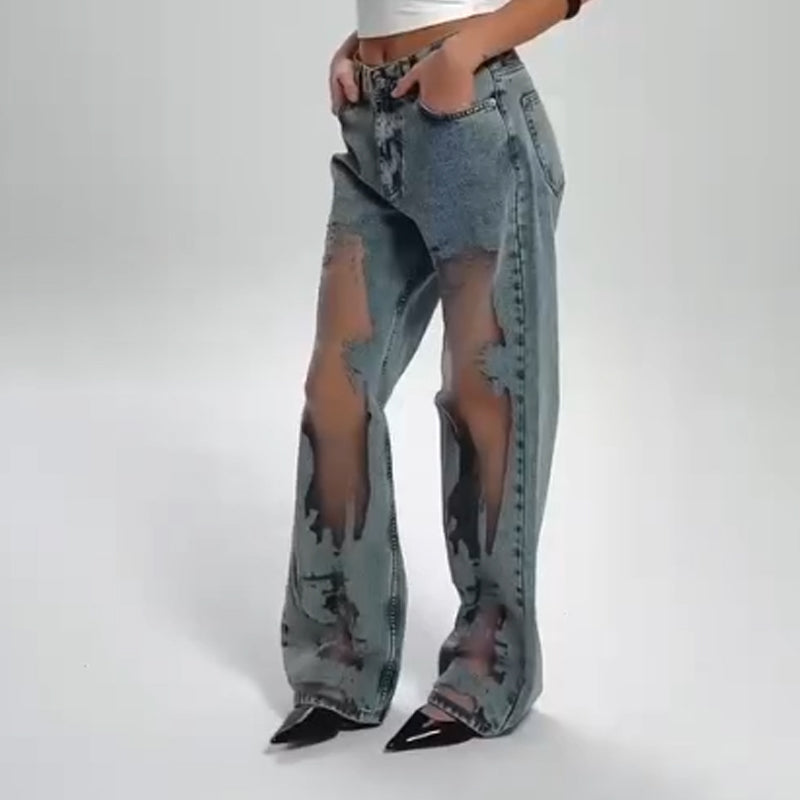 SVEA | JEANS MIT VINTAGE MESH PATCHWORK PRINT