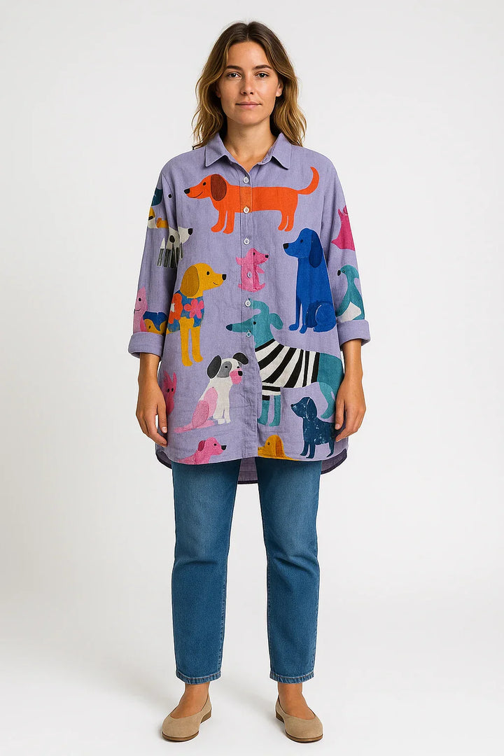 SVEA | Lange Damenbluse mit verspieltem Hundeprint